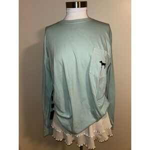 Victoria's Secret PINK Blue Long Sleeve Pocket Tee Dog Graphic M